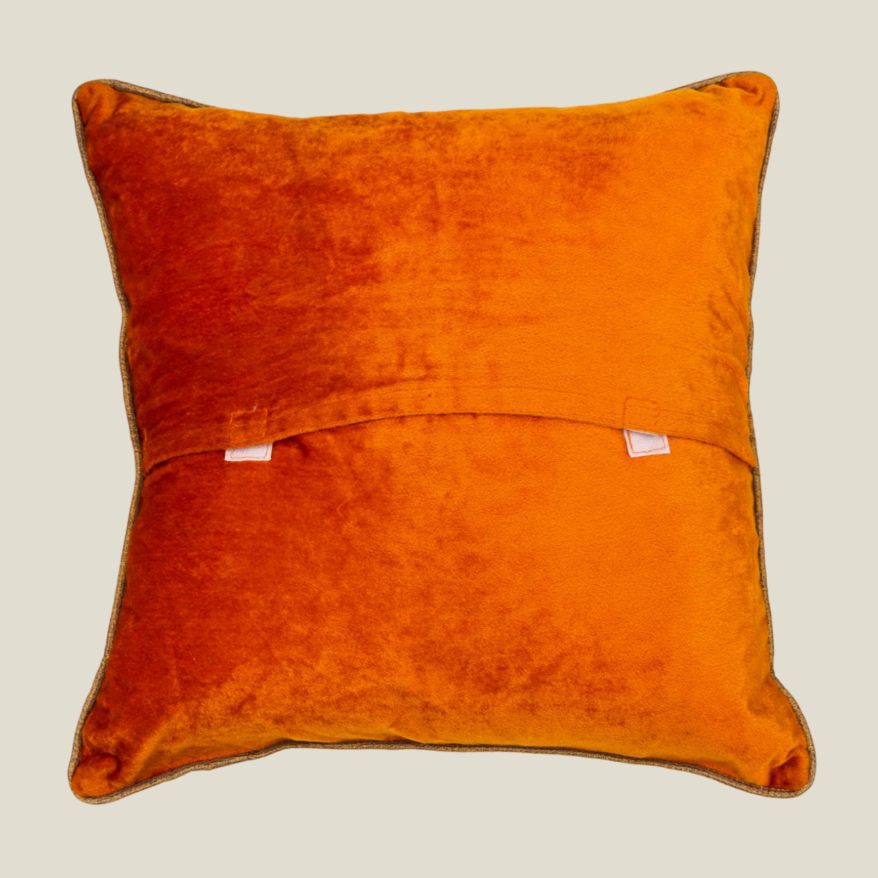 The Luxelife Handcrafted Orange Velvet Cushion Cover (Zigzag Embroidery)