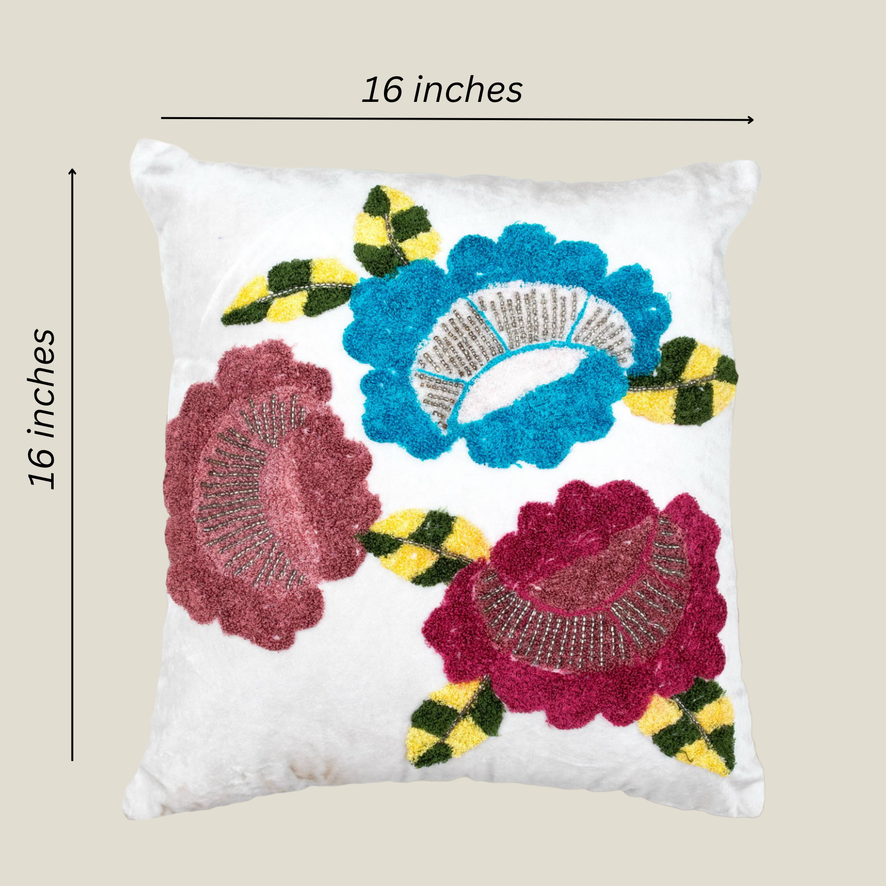 The Luxelife White Velvet Floral Embroidered Cushion Cover