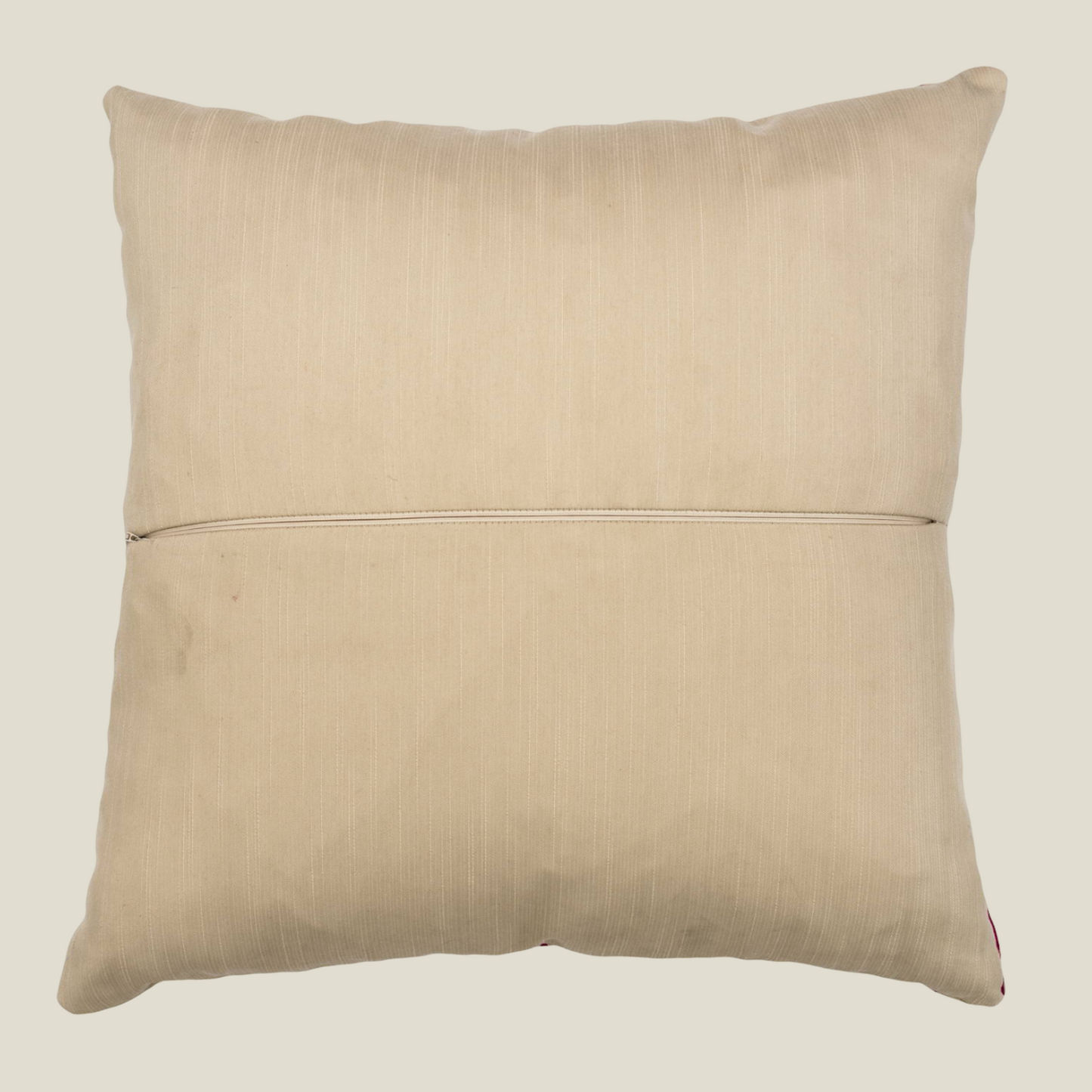 The Luxelife Beige Dupion Floral Kashmiri Embroidered Cushion Cover