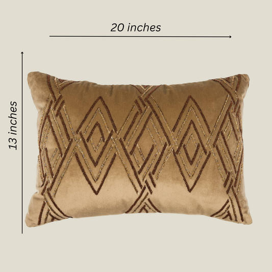 The Luxelife Handcrafted Brown Velvet Cushion Cover (Zigzag Embroidery)