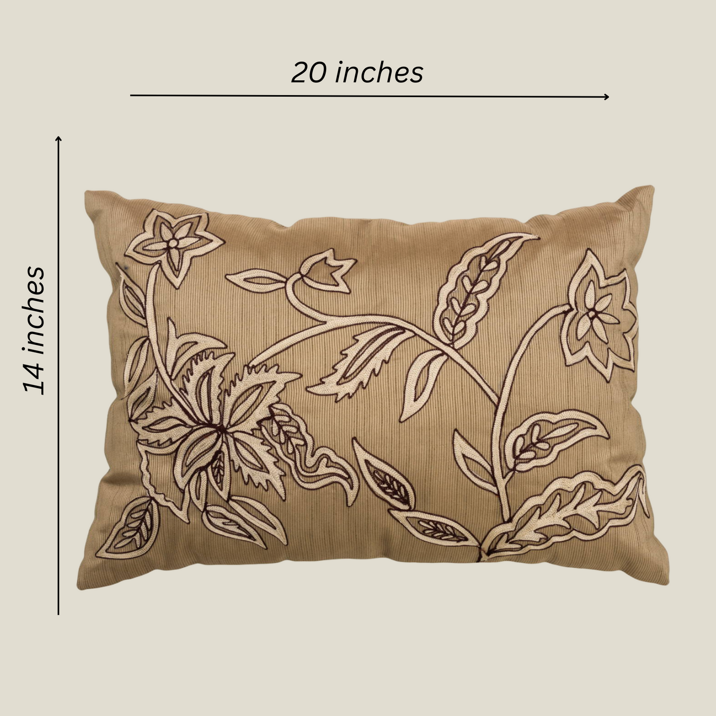 The Luxelife Dark Beige Dupion Floral Embroidered Cushion Cover