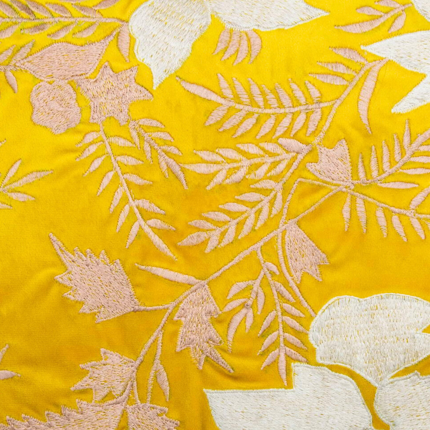 The Luxelife Yellow Velvet Floral Fully Embroidered Cushion Cover