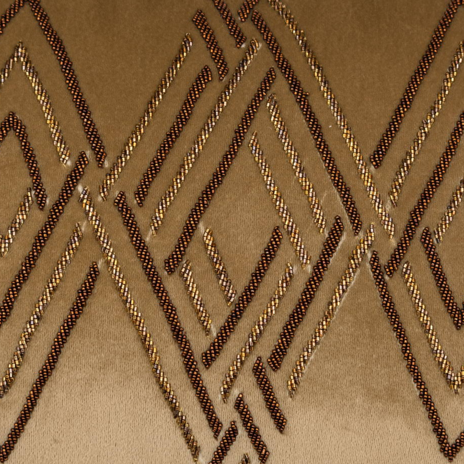The Luxelife Handcrafted Brown Velvet Cushion Cover (Zigzag Embroidery)