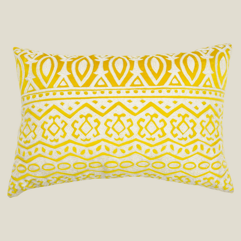 The Luxelife Yellow Velvet Floral Boho Fully Embroidered Cushion Cover
