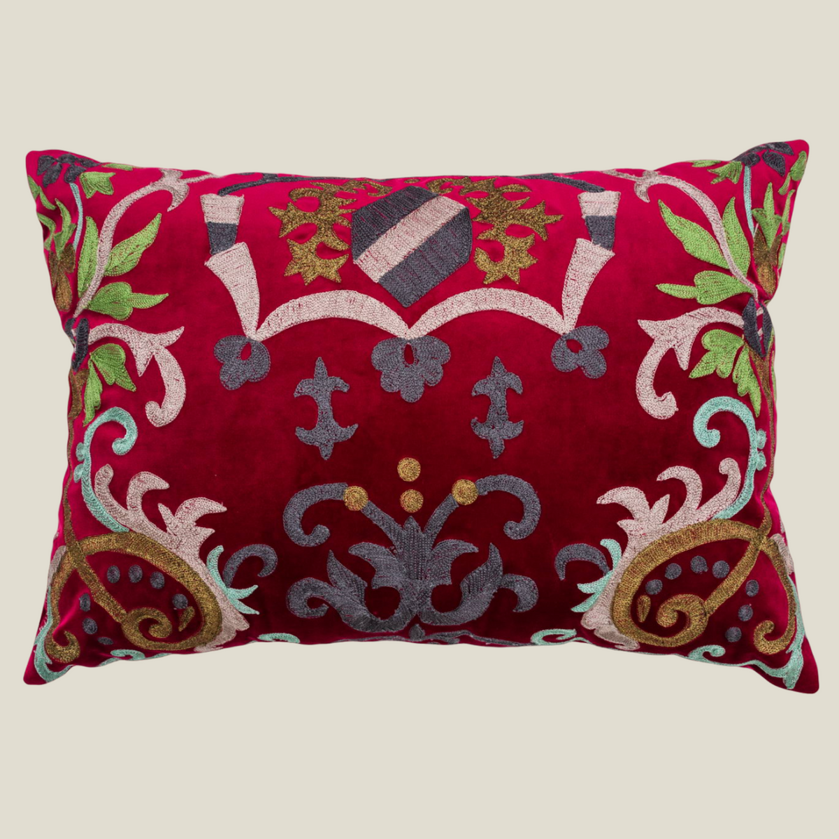 The Luxelife Maroon Velvet Floral Fully Embroidered Cushion Cover