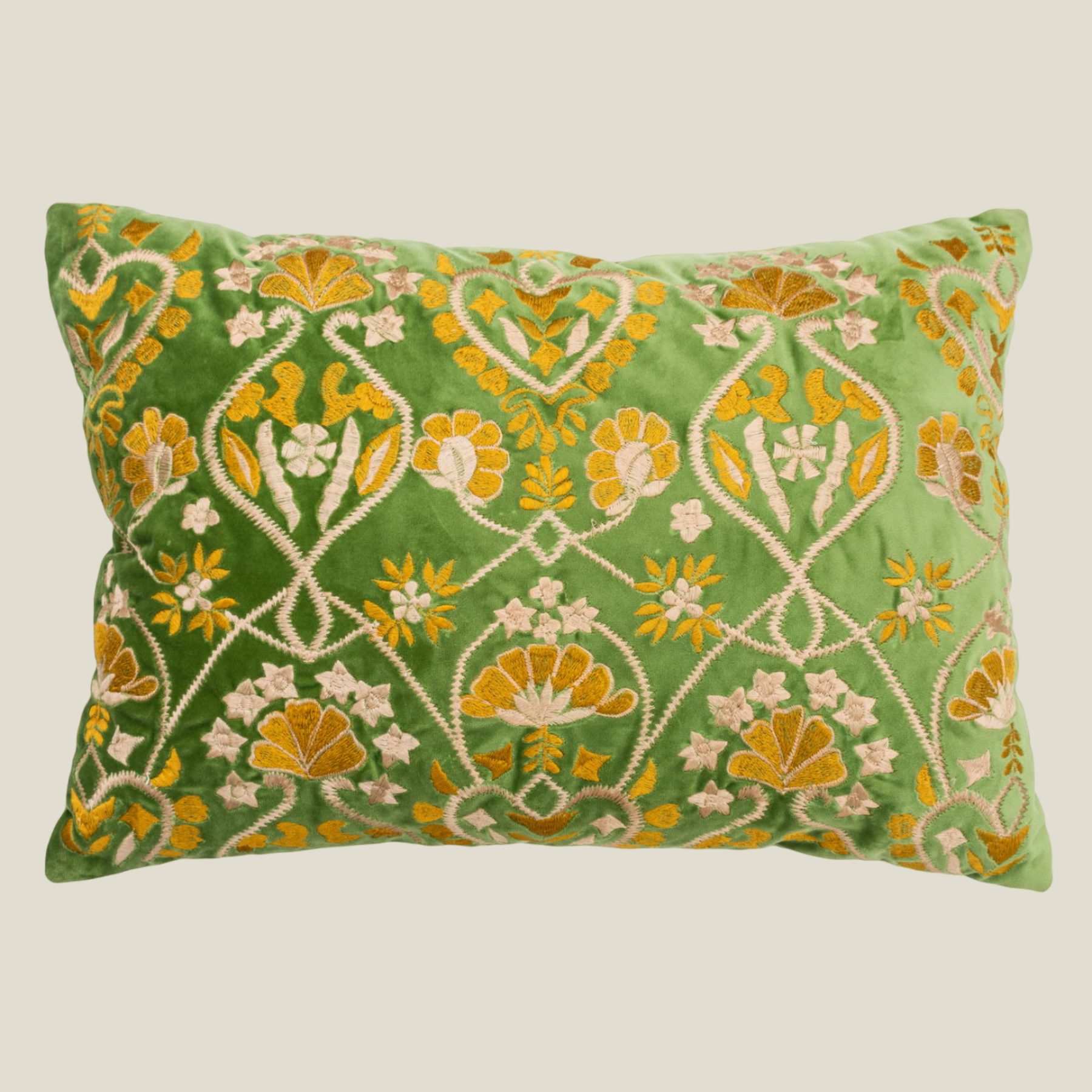 The Luxelife Green Velvet Floral Fully Embroidered Cushion Cover