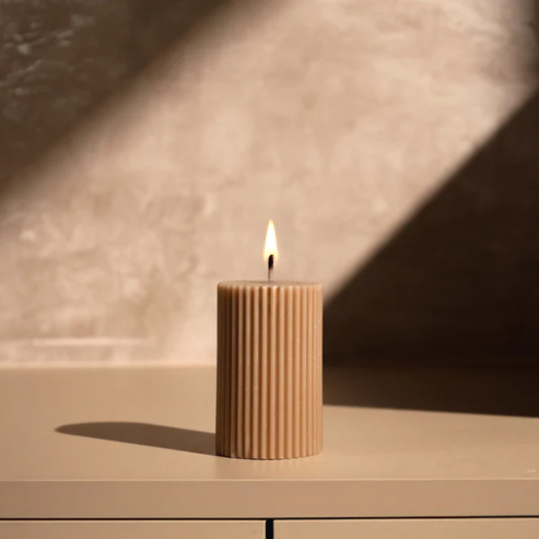 Fluted Column Candle Small - Taupe