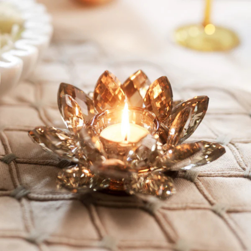 Lotus Crystal Tealight Holder, Set of 2 - Soft Gold