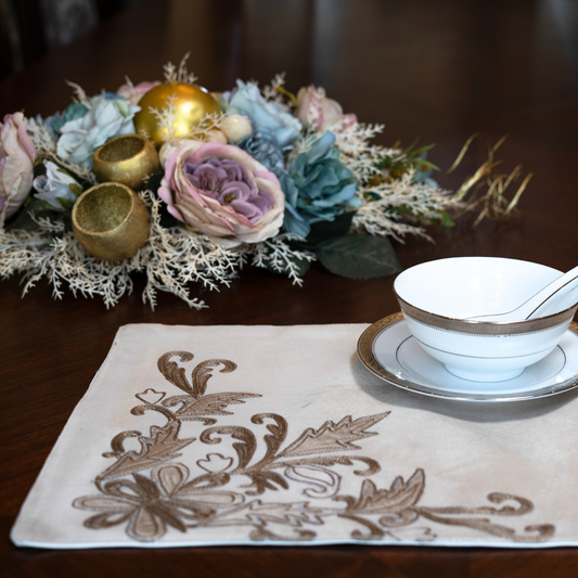 The Luxelife Embroidered Beige Placemats