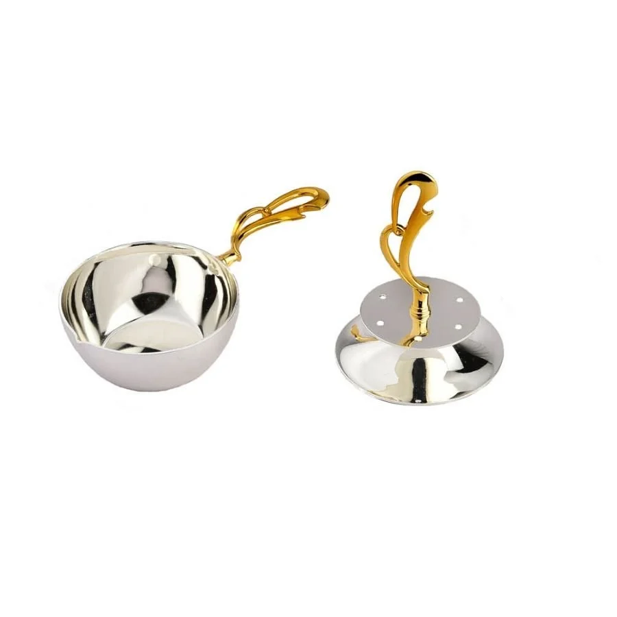 Om Handle Silver Diya and Agarbatti Stand