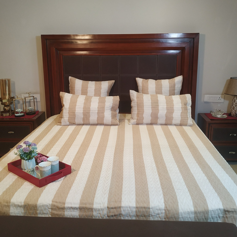 The LuxeLife Beige Striped Quilted Bedcover