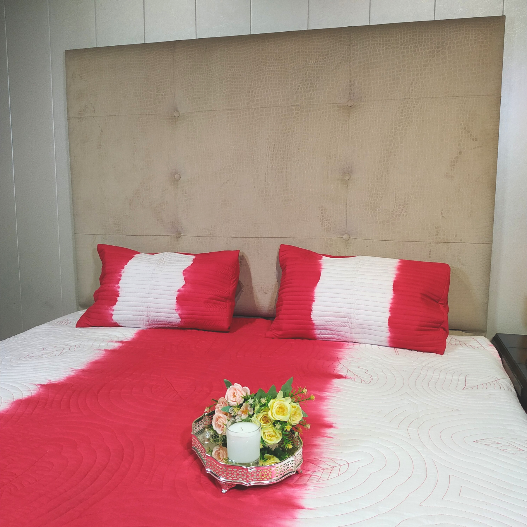 The LuxeLife Red Shaded Qulited Bedcover