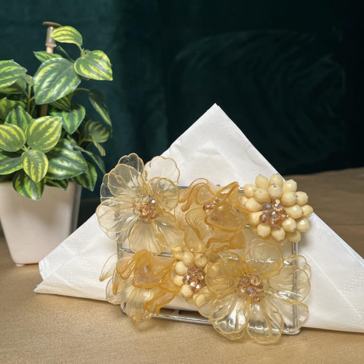 The LuxeLife Yellow Floral Tissue Holder