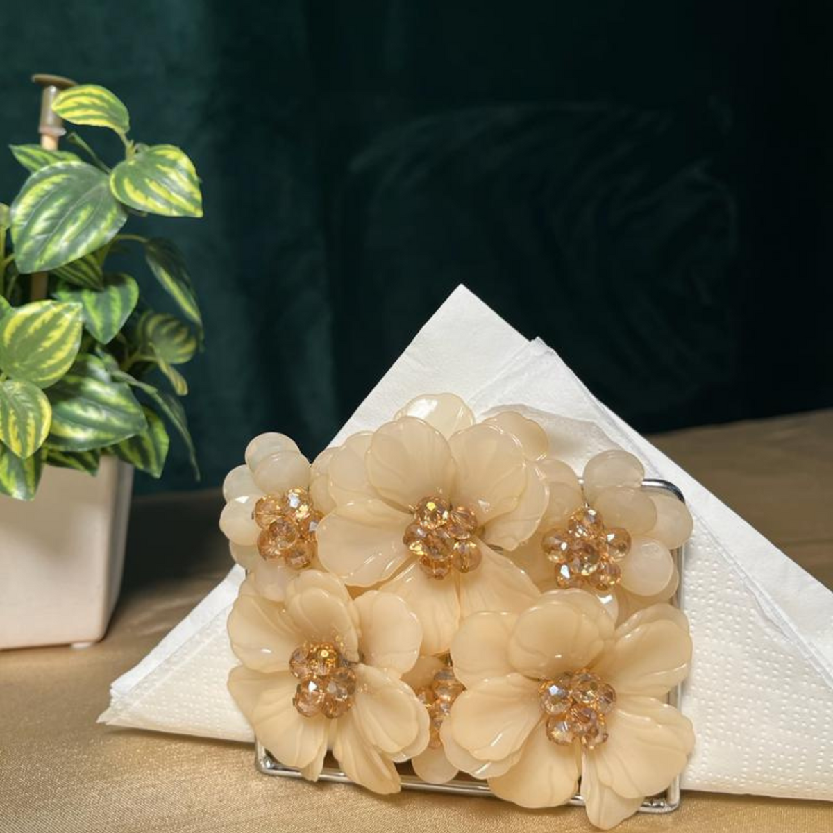 The LuxeLife Beige Floral Tissue Holder