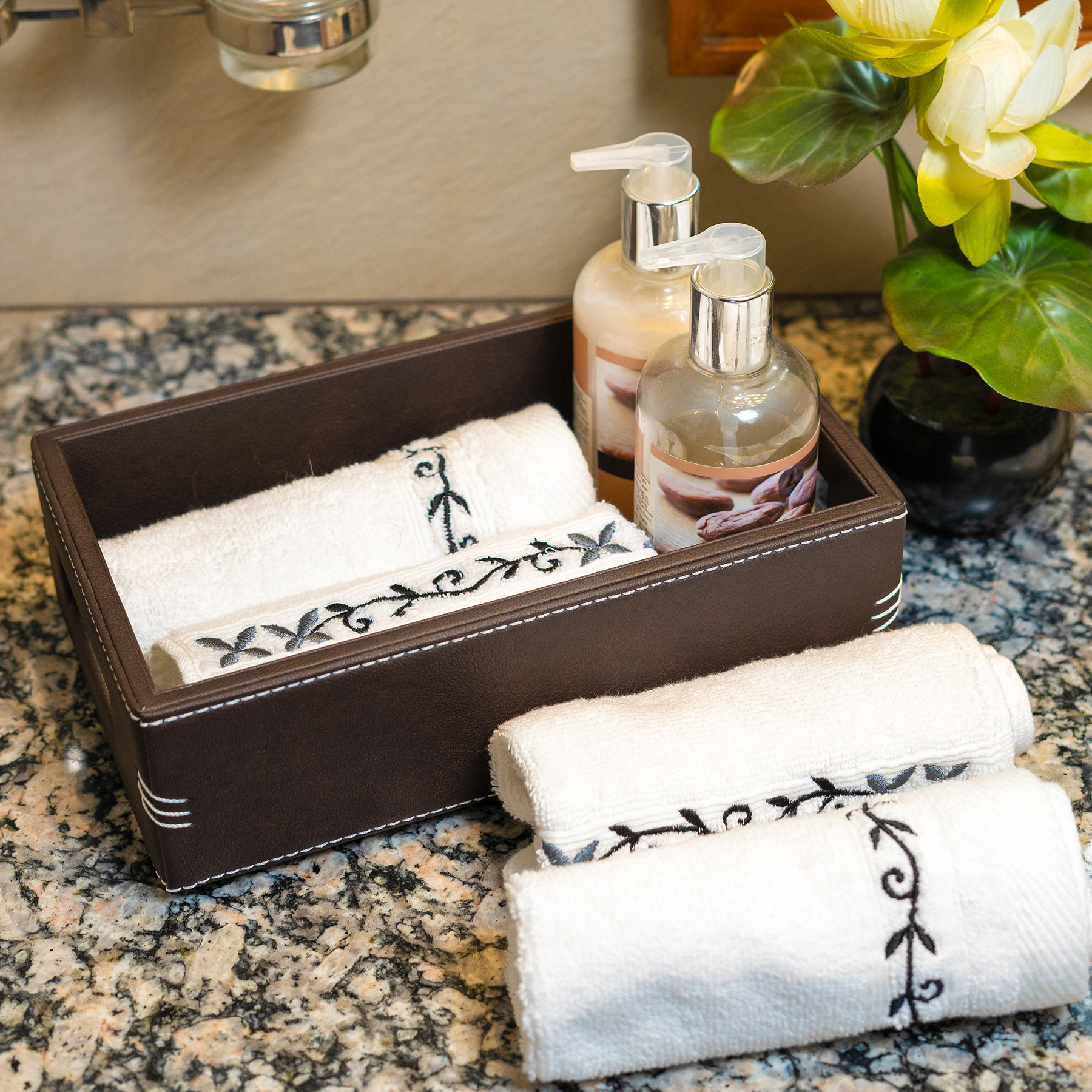 The Luxelife White Face Towel with minimal  Embroidery