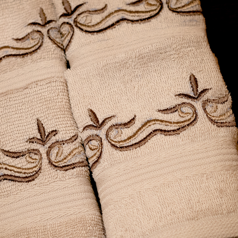 The Luxelife Beige Face Towel with Brown Embroidery