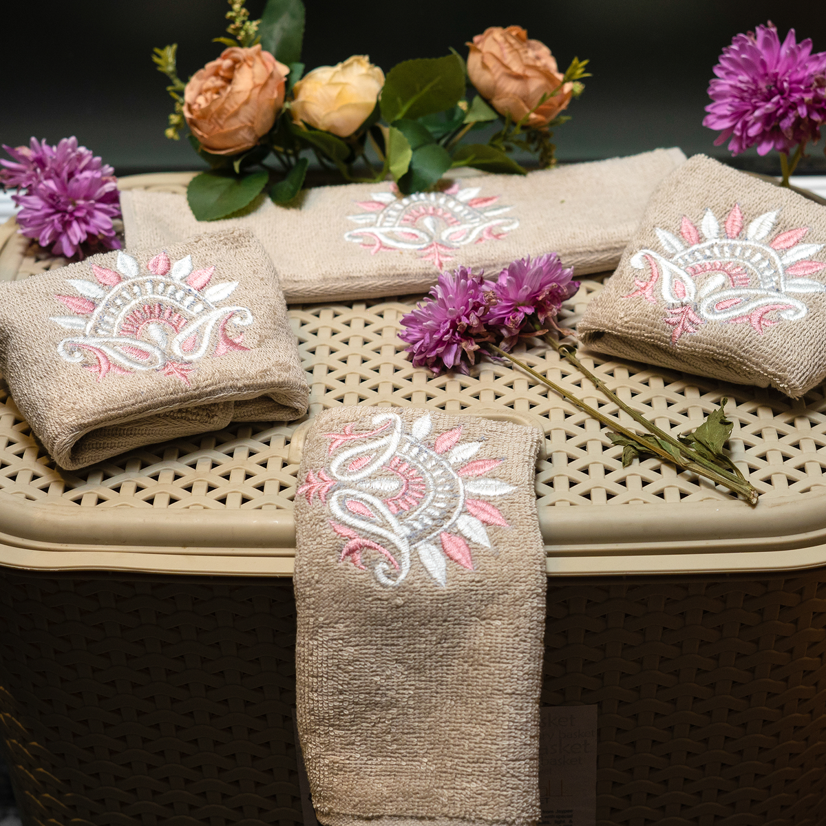 The Luxelife Light Beige Embroidered Face Towel