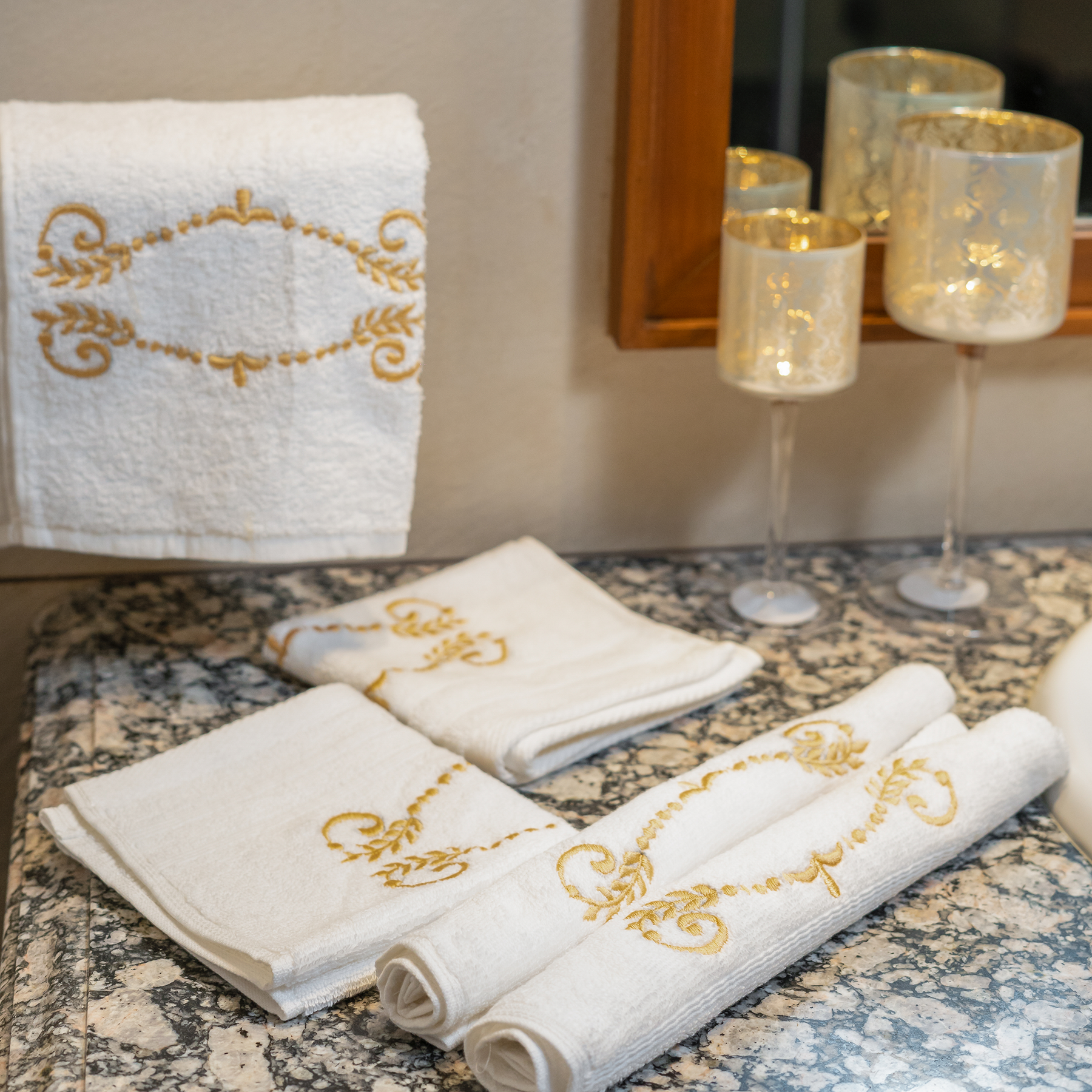 The Luxelife White Face Towel with Golden Embroidered
