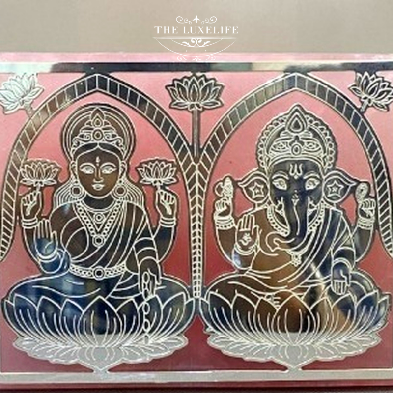 Laxmi Ganesh Silver Frame on Marble