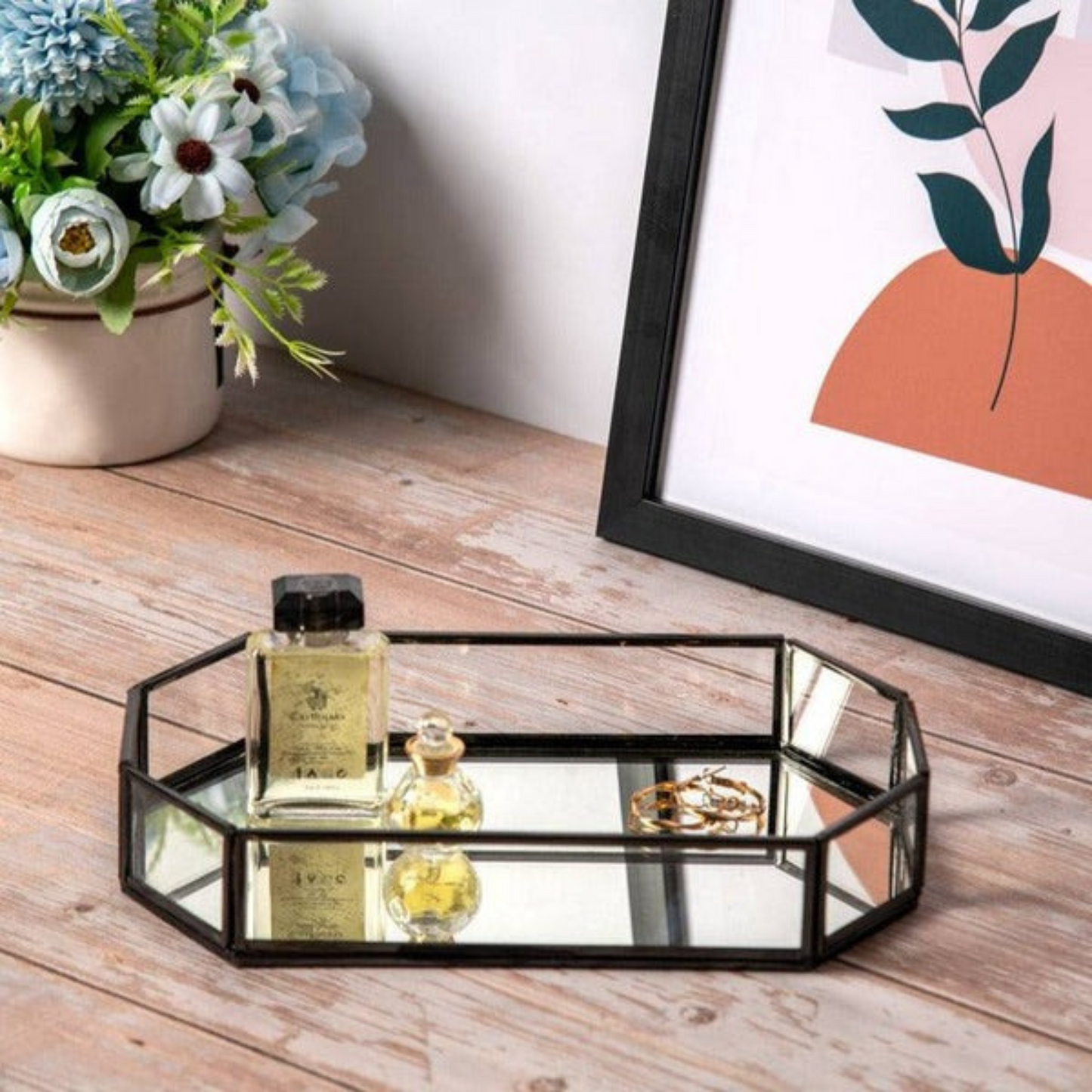 Octagon Glass Tray Medium - Gunmetal