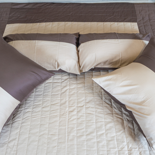 The LuxeLife Quilted Cotton Solid Brown & Off white Bedcover