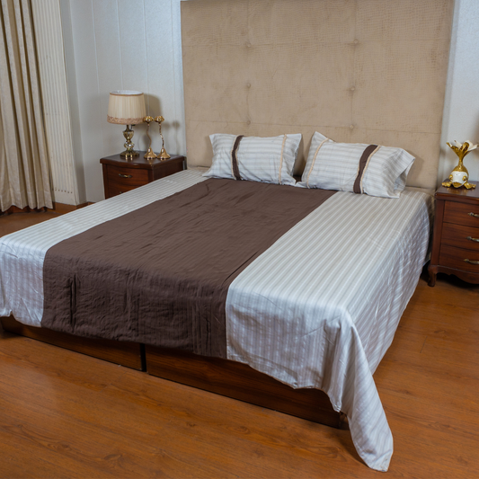 The LuxeLife Cotton Lined Brown and Beige Bedcover with Laced Pillow Covers