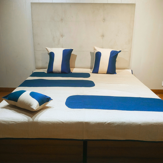 The LuxeLife Cotton Solid Blue & Off White Bedcover