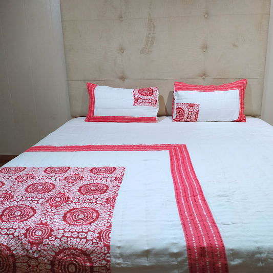 The LuxeLife Pink White Cotton Printed Bedcover