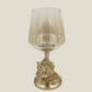 Pillar Candle Holder (Small) Horse Gold Finished Aluminum With Half Brown Luster Glass