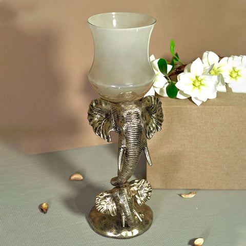 Pillar Elephant Candle Holder With Milky White Glass (L)