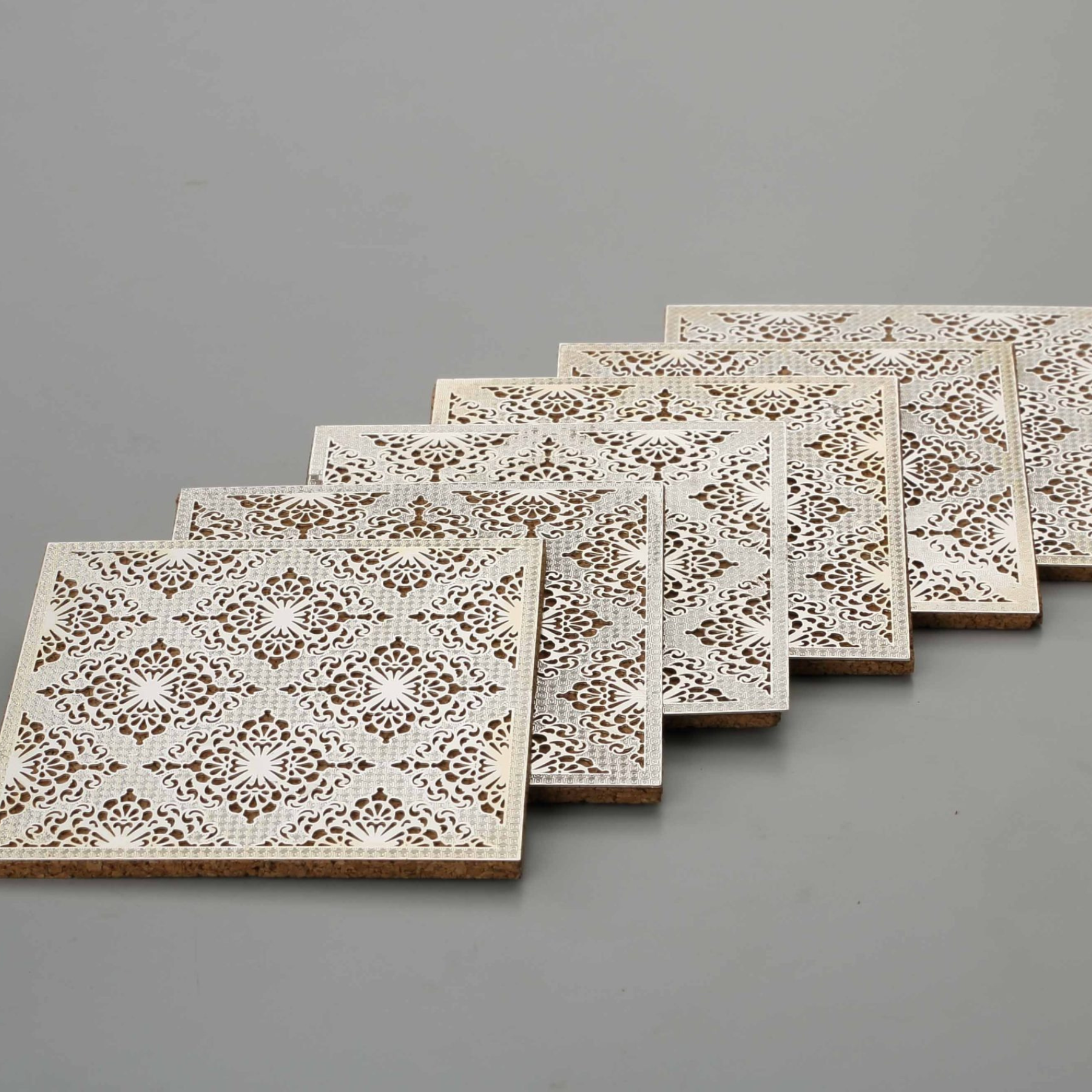 Silver Plated Cutwork Coasters on Cork Sheet Set of 6