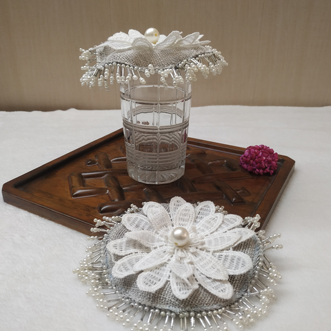 The Luxelife Beaded Coaster with Flower on Top (Set of 2)