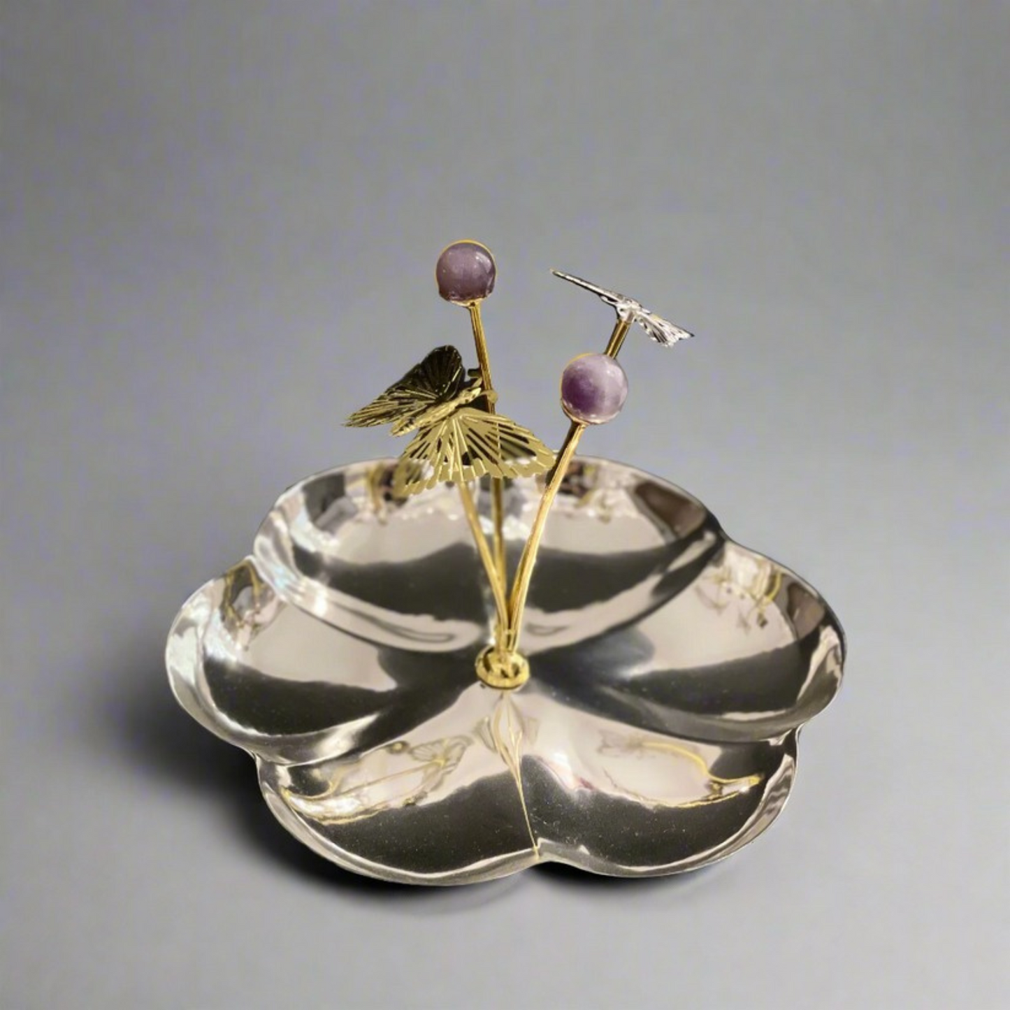 Butterfly Sliver Plated with Amethyst Knob platter