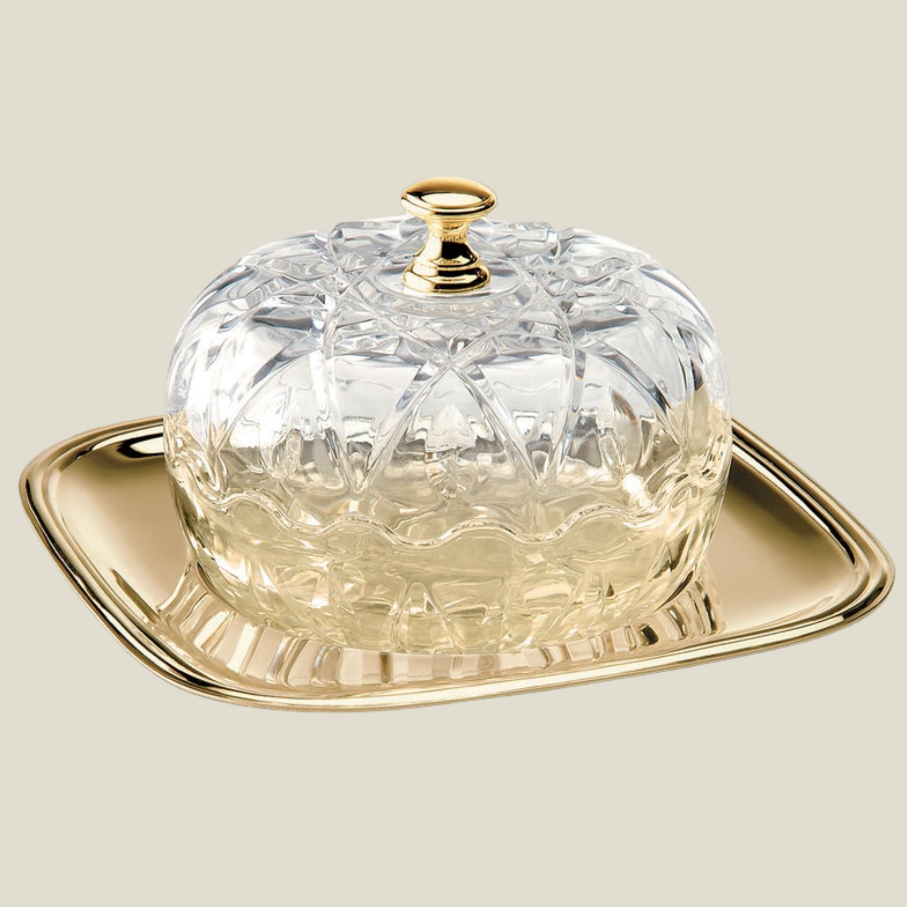 Glass Bowl With Lid- Gold
