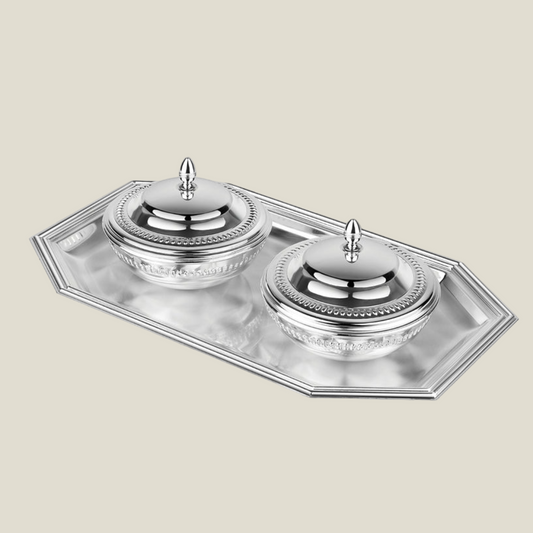 Octagon Tray (Silver) + 2 Sugar Bowl (Silver)