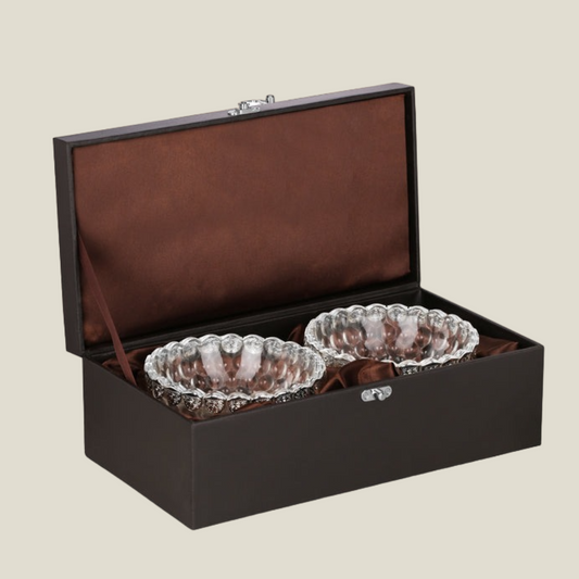 Crystal Bowl With Design Silver set of 2