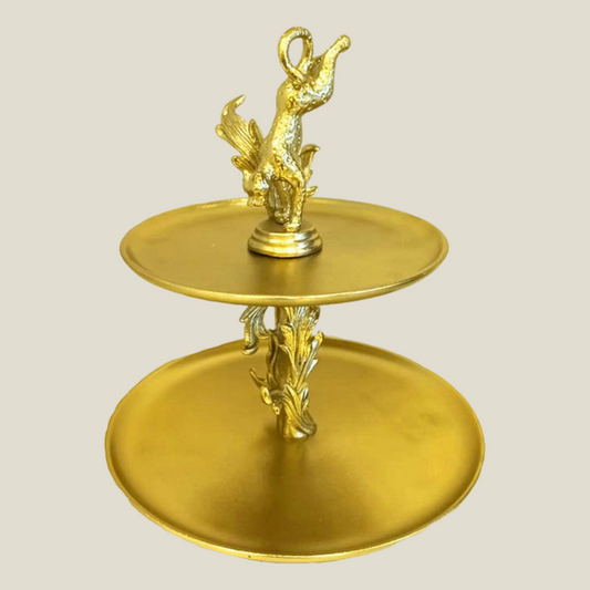 2 Tier Cake Stand Gold And Antique Brass Finished Aluminum