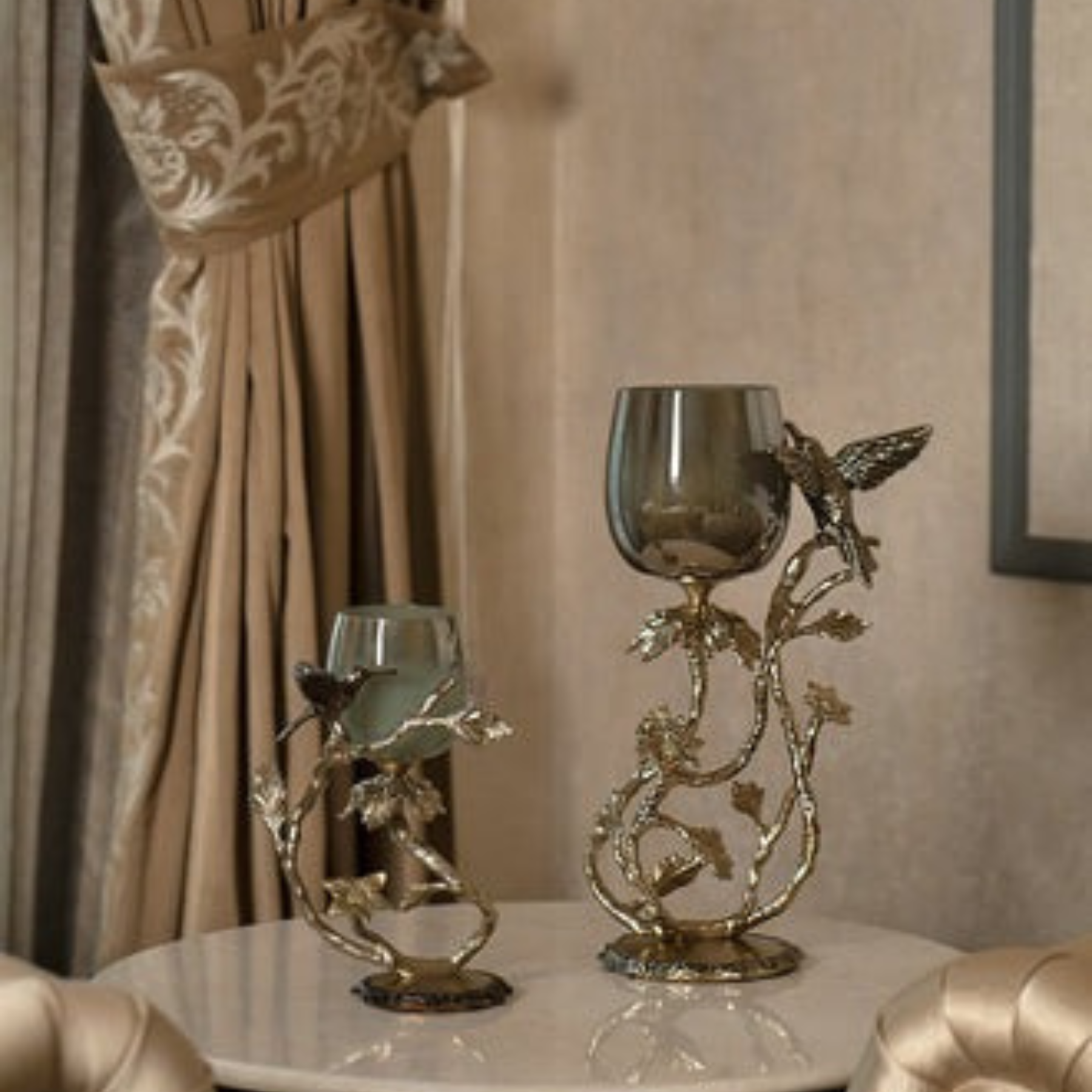 Candle Holder (Small) Gold And Antique Gold With Ombre Cream Glass
