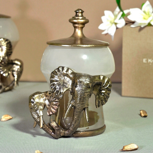 Pair Of Elephant Jar With Cream Glass (S)