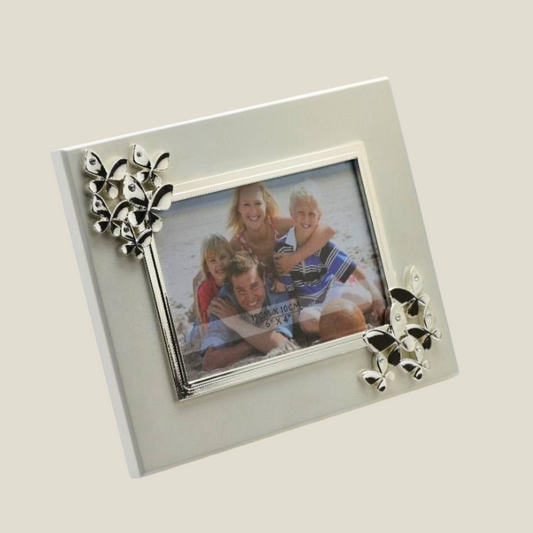 Butterfly Silver Photo Frame on Wooden Base