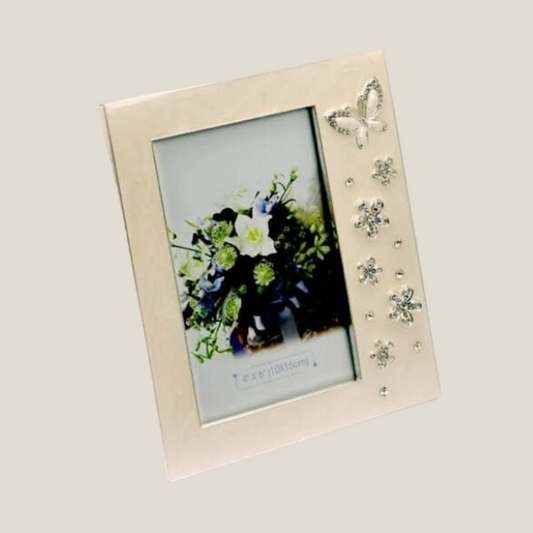 White Enamel Butterfly Photo Frame