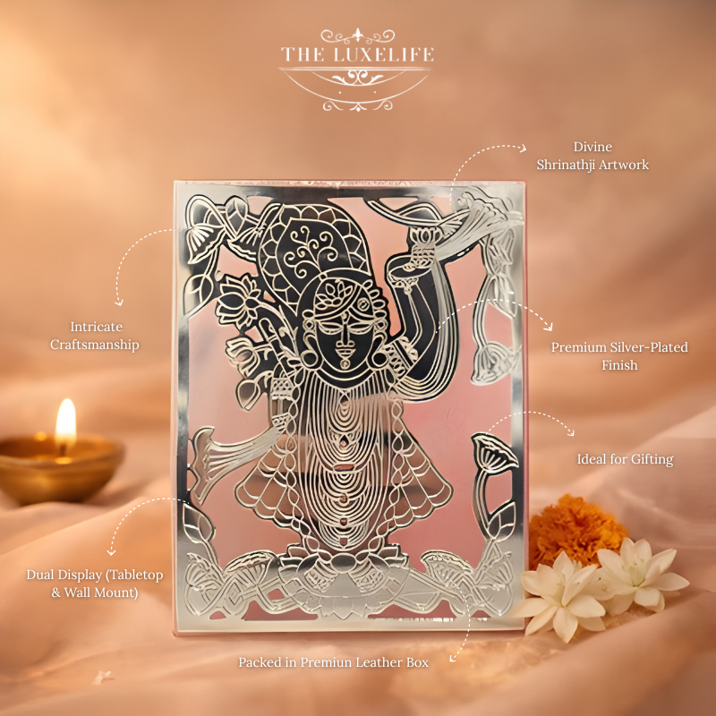Nathdwara Shrinathji Silver Frame on Pink Marble