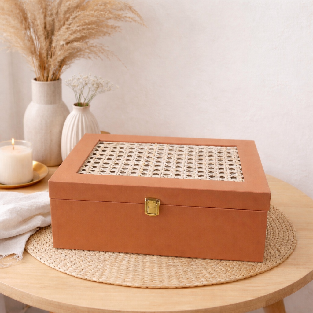 Cane woven lid storage box