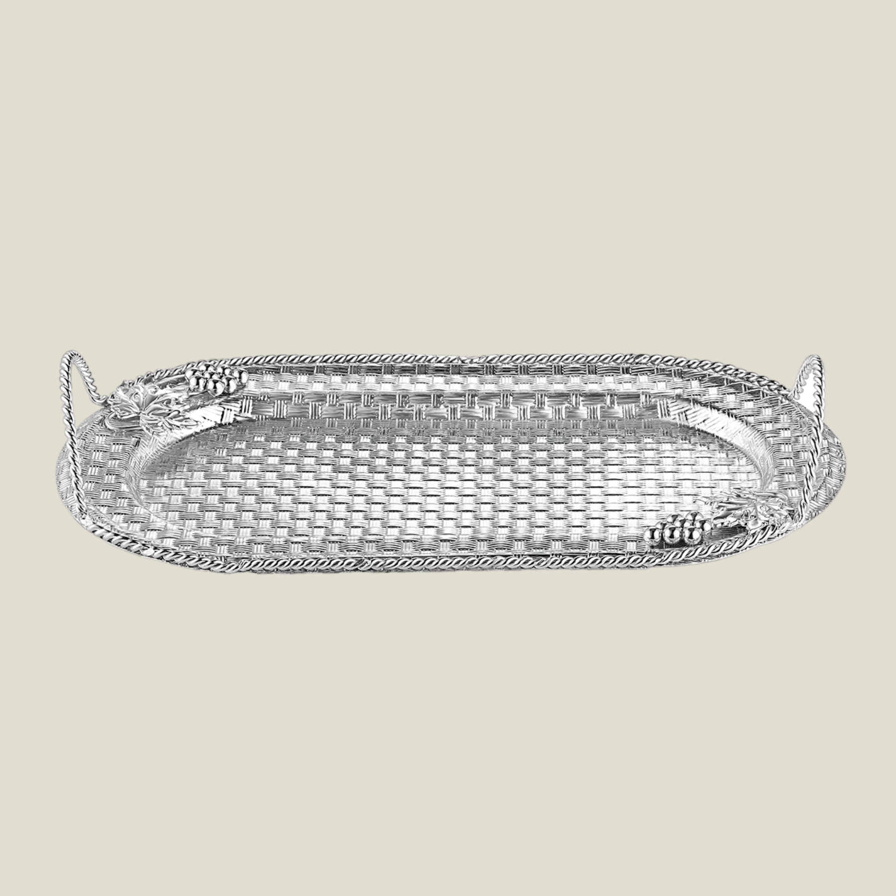 Oval tray with handle- Silver