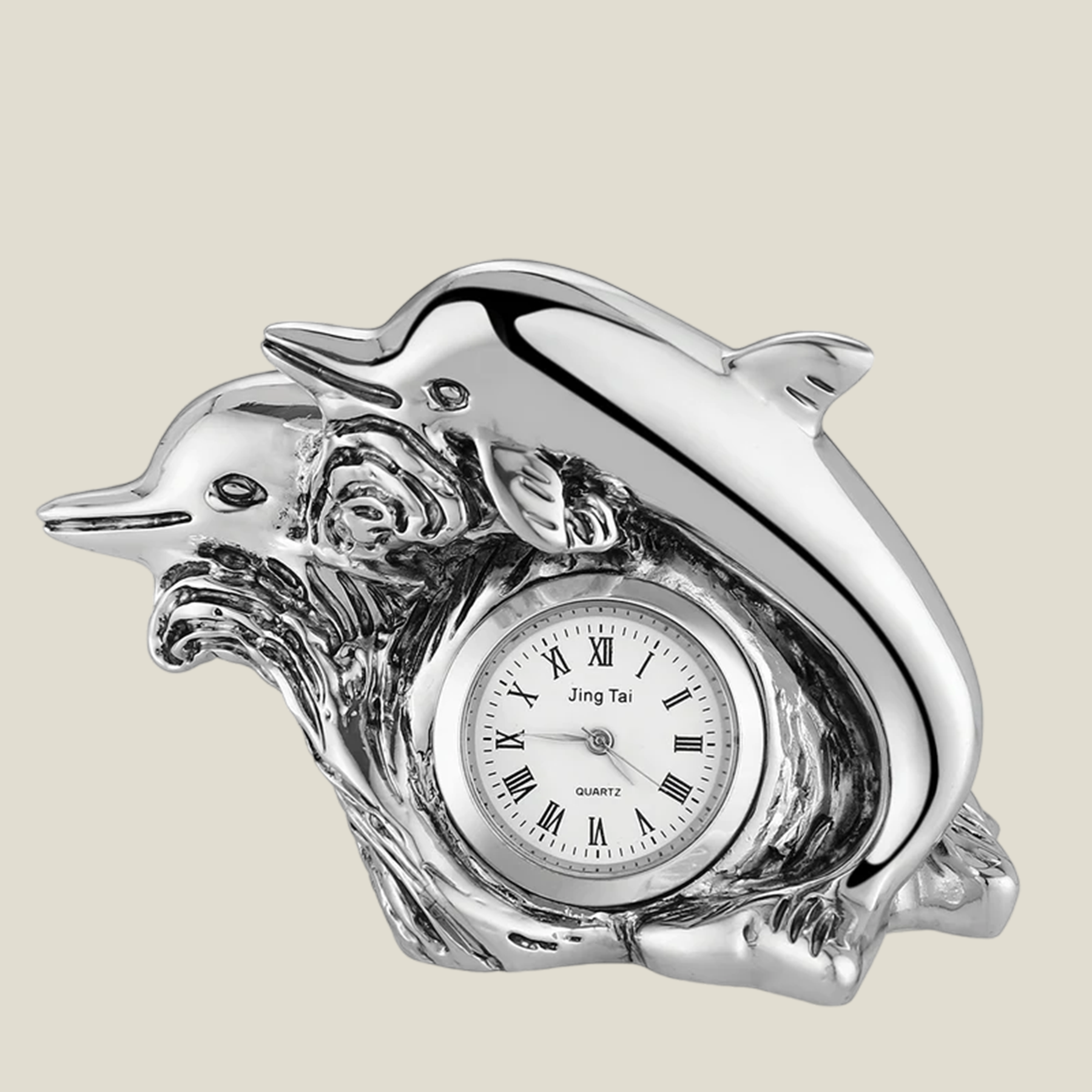 2 Dolphins Clock- Silver