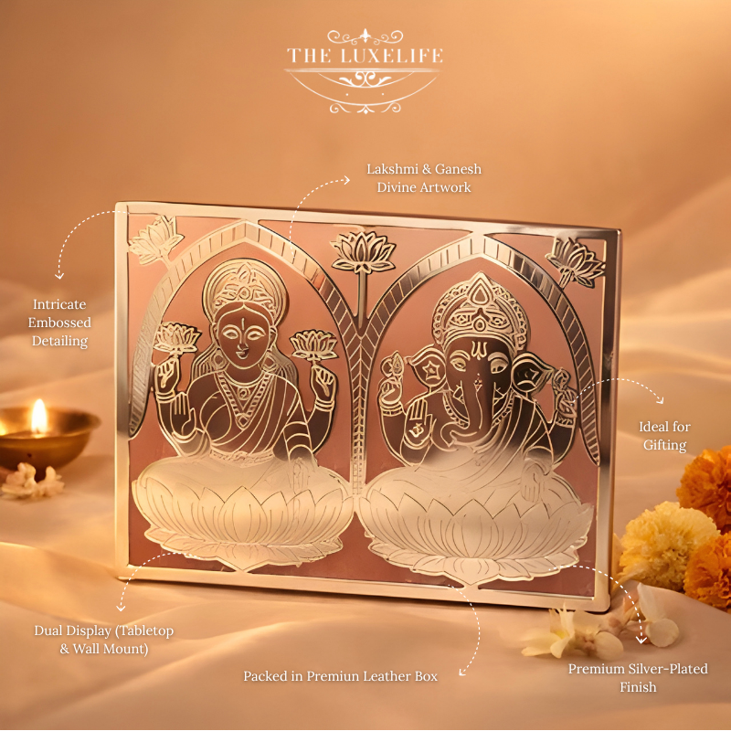 Laxmi Ganesh Silver Frame on Marble